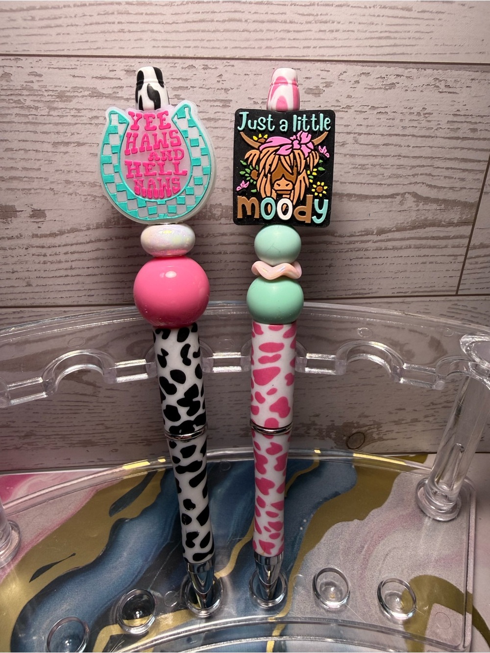 New Beaded Cute Cow Print Pen Set
